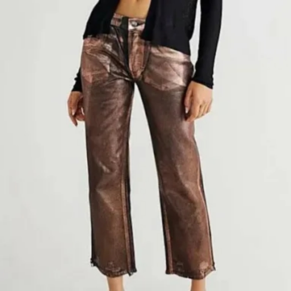 FREE PEOPLE METALLIC JEANS - Picture 3 of 10